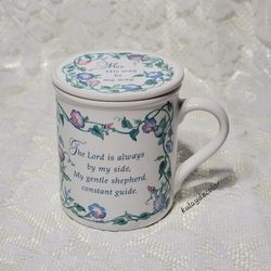 1986 Vintage Hallmark Mug Mates Christian Bible Verse Lidded Floral Cup Japan