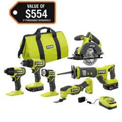 ONE+ 18V Cordless 6-Tool Combo Kit with 1.5 Ah Battery, 4.0 Ah Battery, and Charger