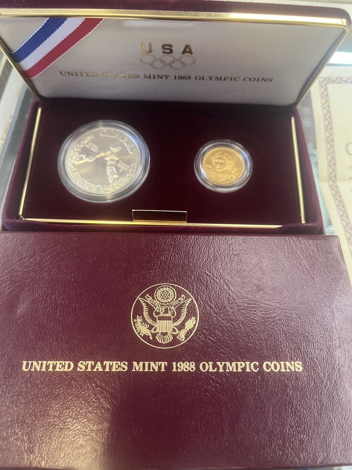 1988 Proof Olympic Commemorative 2 Coin Set, Five Dollar Gold/Silver One Dollar