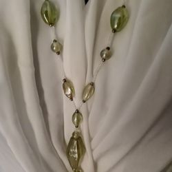 Green Gems, and Beads Necklace, 20" Long
