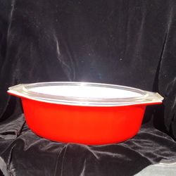 Vintage Orange/Red 045 2-1/2 qt. Oval Casserole Dish with Lid 