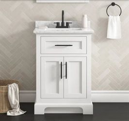 Home Decorators Collection
Doveton 24 in. Single Sink Freestanding White Bath Vanity with White Engineered Marble Top (Assembled)