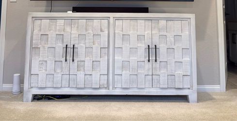 White Wash Wood Media Console Cabinet