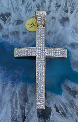 $1750 Yellow Gold w Zirconia Cross Religious Charm Pendant