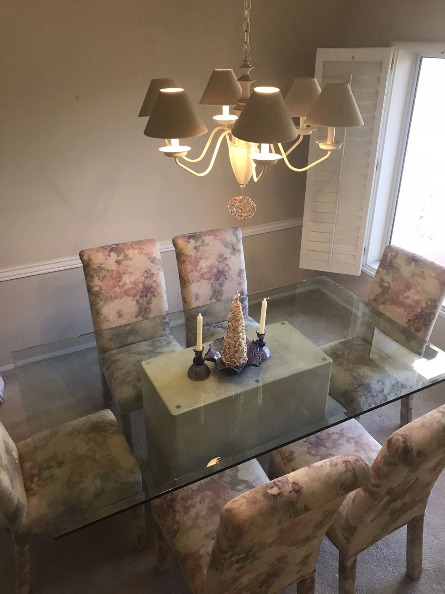 Pedestal glass dining table and chairs 72x42