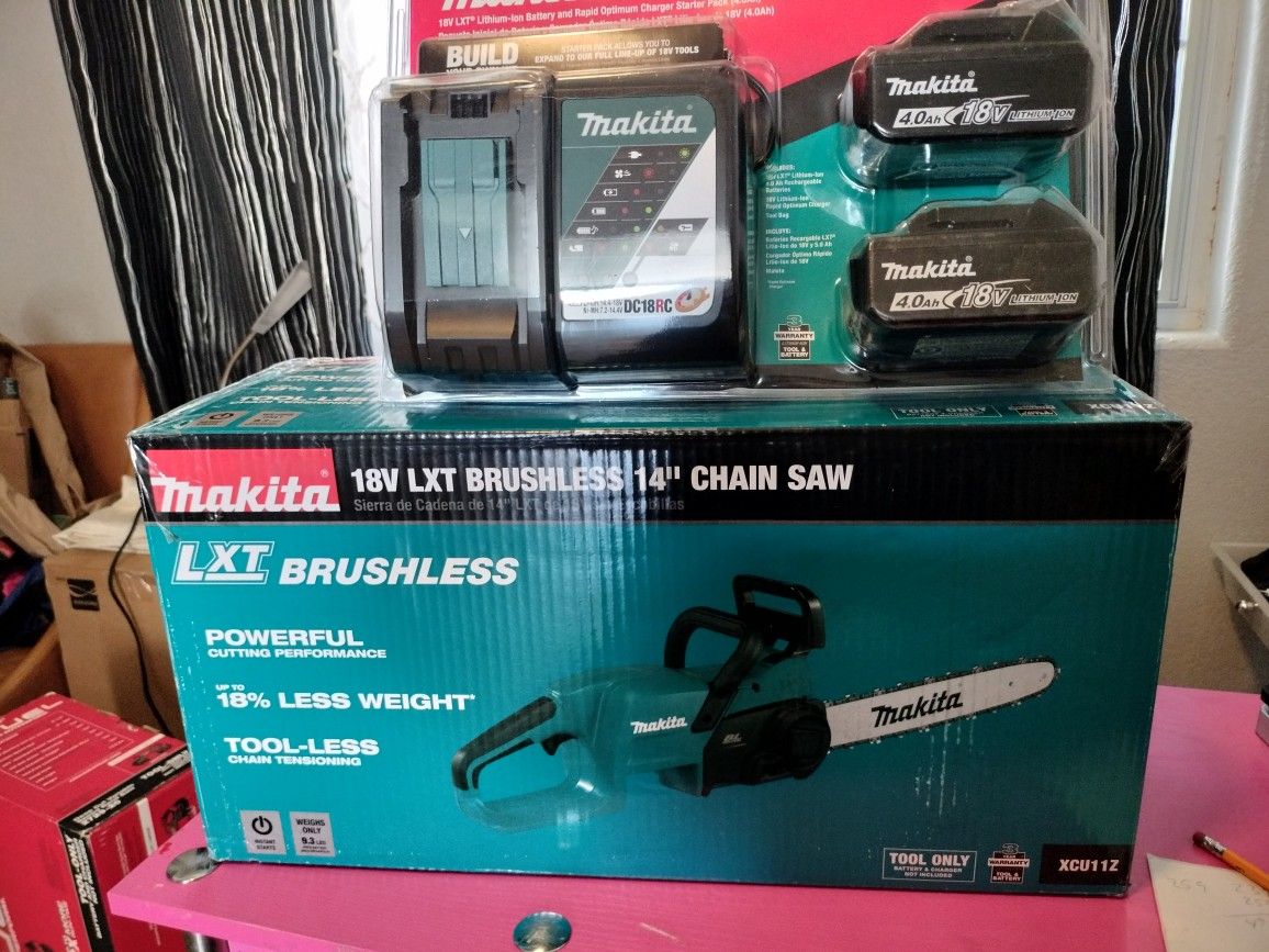 Makita 18v LXT Brushless 14" Chainsaw With 2 Batteries And Charger And Handbag