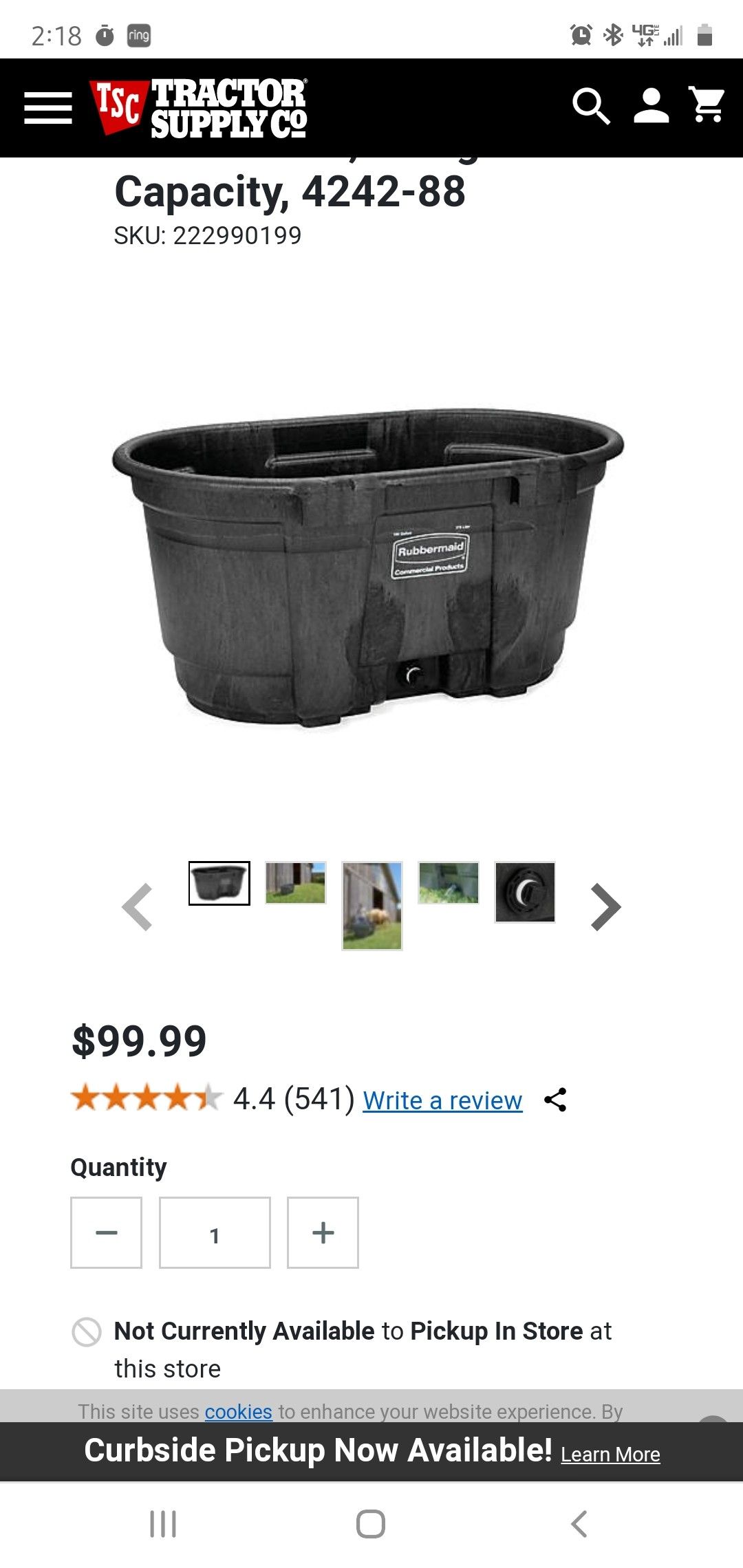 Rubbermaid Structural Foam Stock Tanks, 100 gal. Capacity, 424288 for