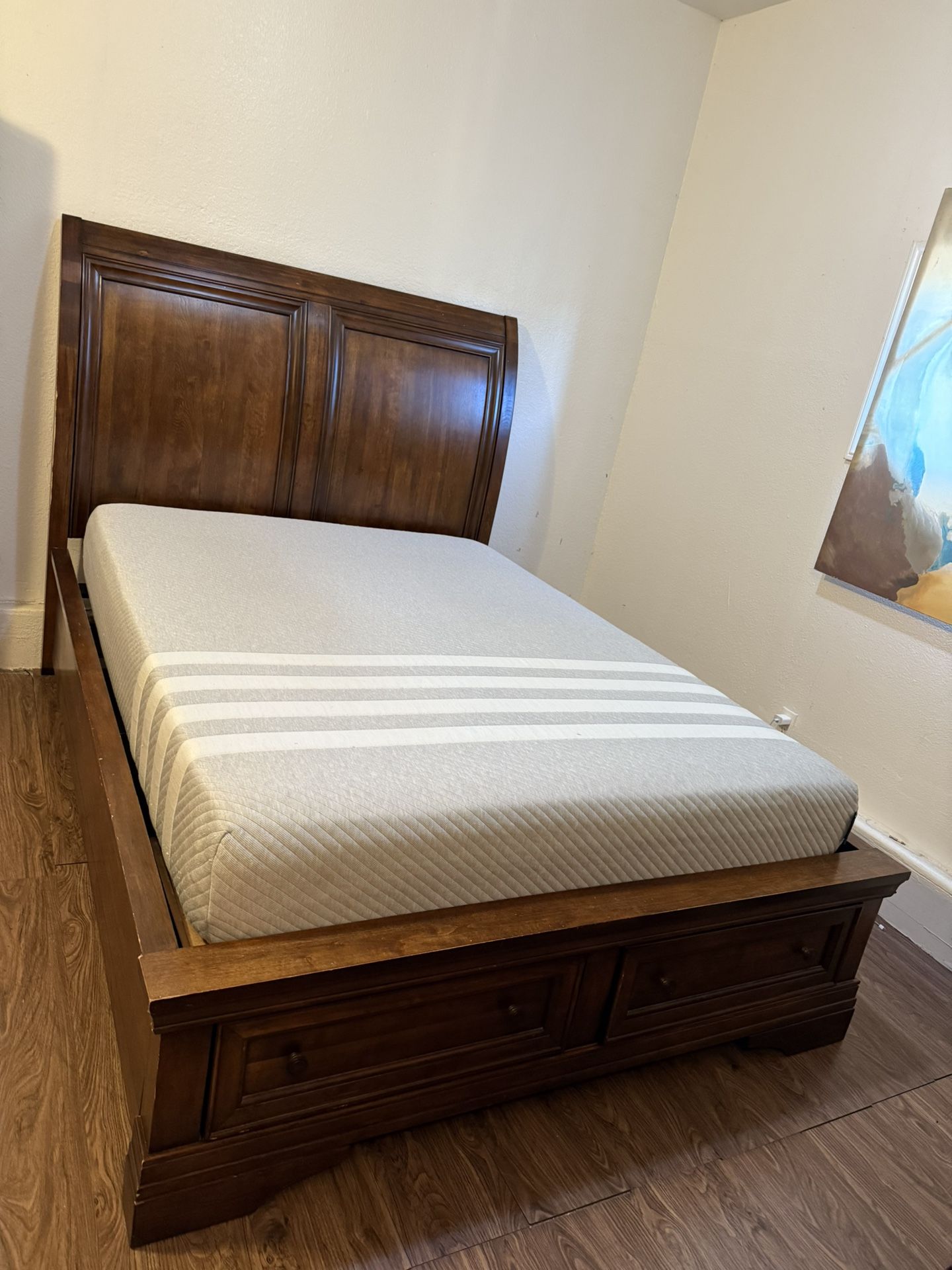Queen Size Bed- Mattress- Storage