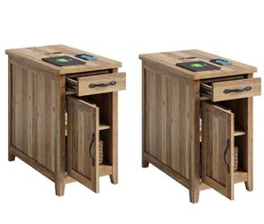 2 Brown End Tables with Charging Station