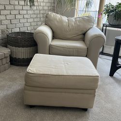 Overstuffed chair and ottoman