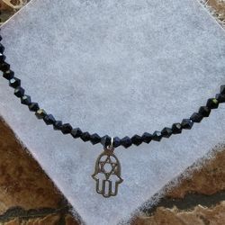 SWAROVSKI BEAD HAMSA HAND OF PROTECTION STAR OF DAVID 1 SIZE BRACELET 