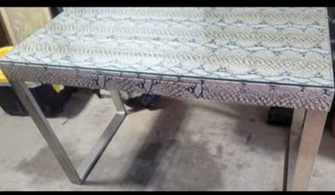 Python office desk with glass on top and drawer