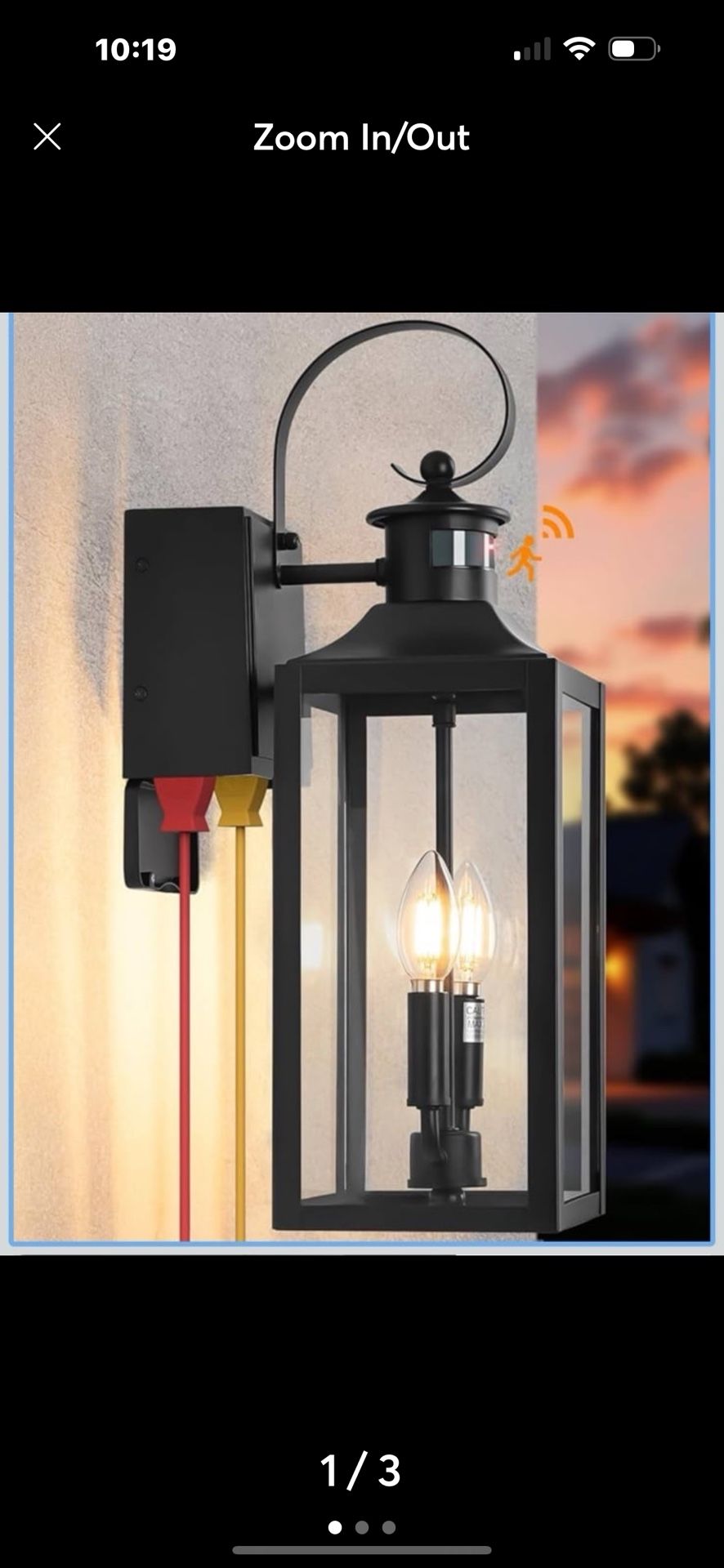 20" Black Motion Sensor Outdoor Light with GFCI Outlet