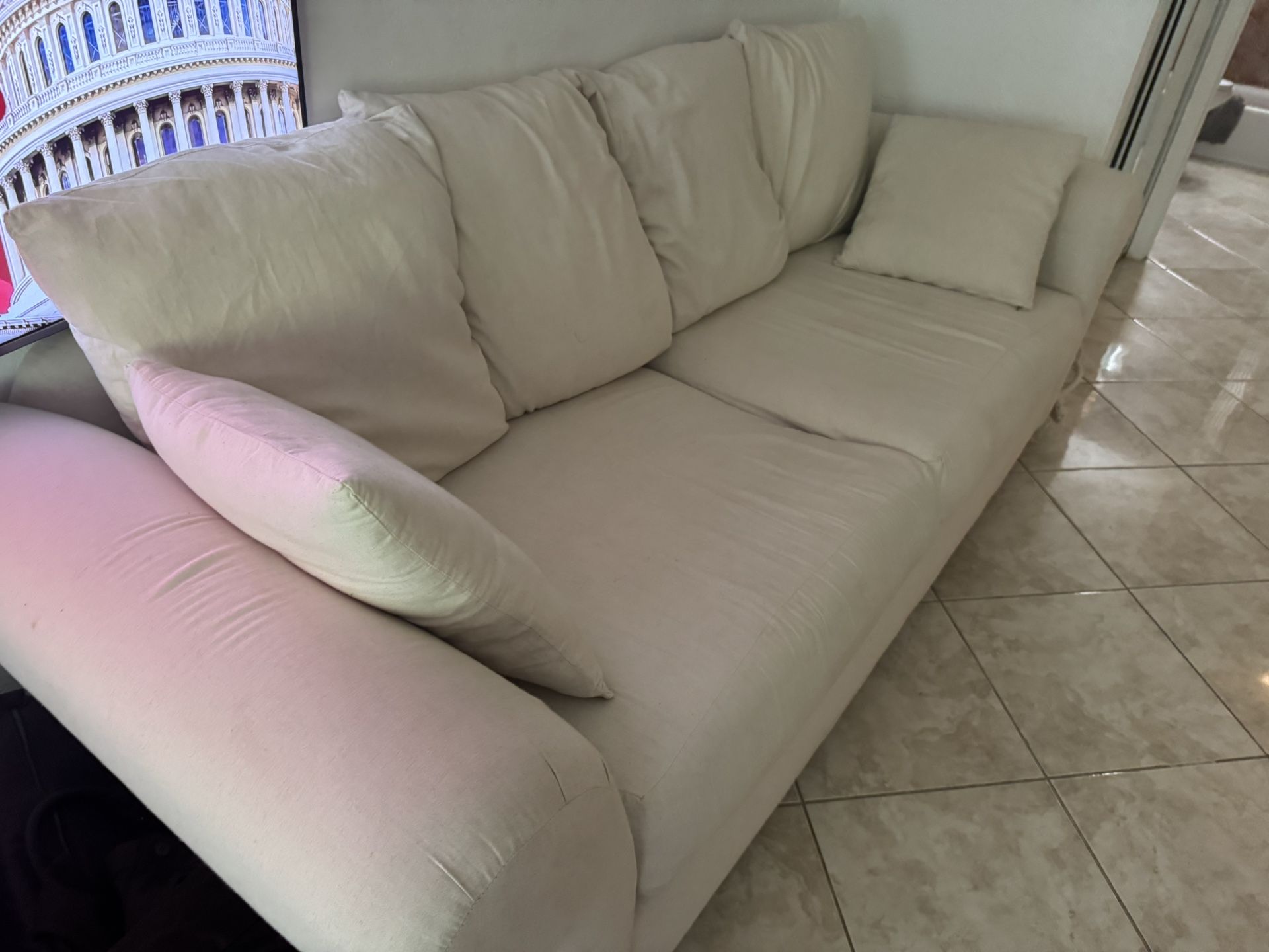 White Linen Couch 