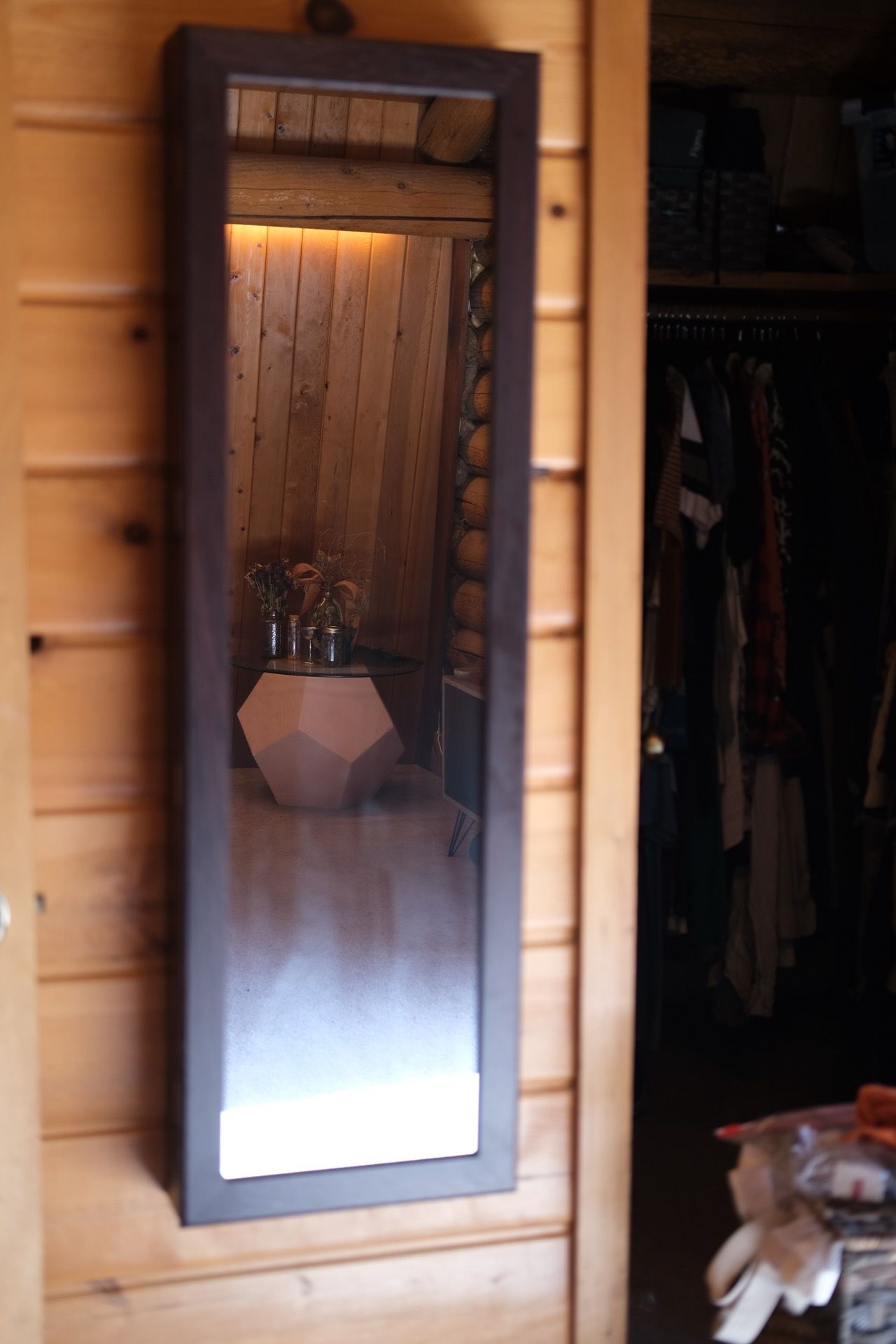 SONGMICS 6 LEDs Mirror Jewelry Cabinet, 47.2-Inch Tall Lockable 3.9 x 14.6 x 47.2 Inches, Brown