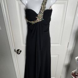 Black Beaded 1 Strap Full Length Evening Gown