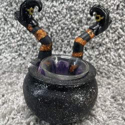 6 Inch Tall Unique Halloween Witchs Pot and Legs Votive Ceramic Candle Holder