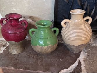Southern Living at HOME Decorative Ceramic Vase Set – Rustic Farmhouse Urns (Set of 3)