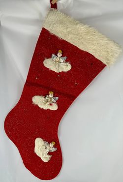Vintage Christmas Stocking Foil Pipe Cleaner Angels Glitter Star Fur Trim