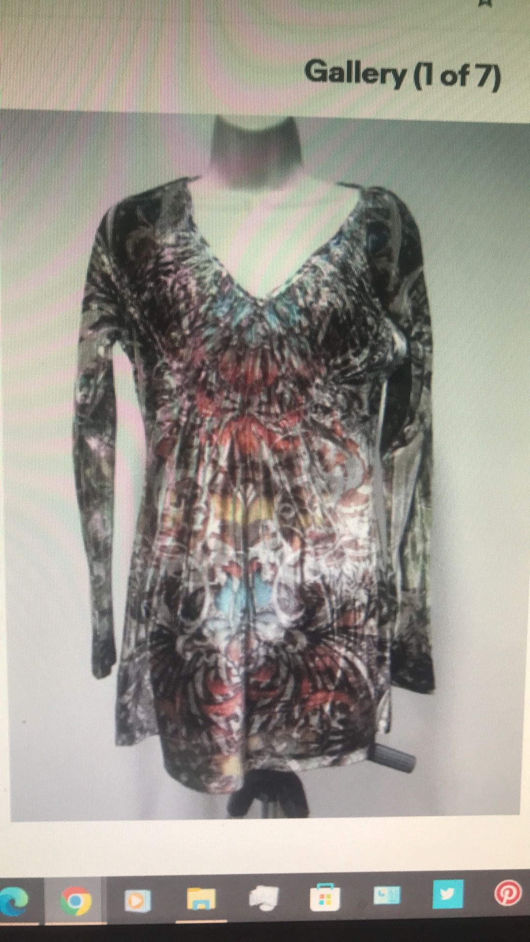 Vintage One World Velvet Polyester Long Sleeve Colorful Tunic Top Women's Medium