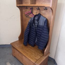 Boot Cabinet W/ Coat Hooks… Solid Wood Entryway Hall Tree w/ Storage Bench – Clean & Ready