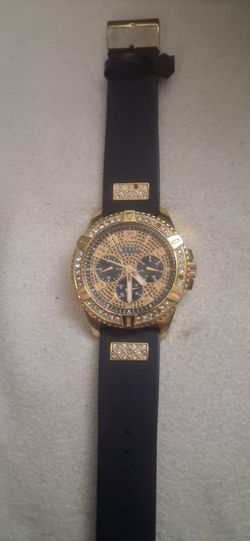 Guess Mens watch W1132G1 Frontier Gold Crystal Black Silicon Strap