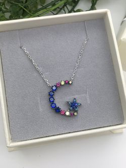 Moon and Star 925 Silver Necklace