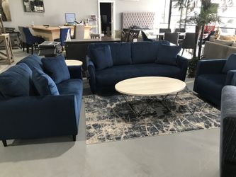 New blue sofa and loveseat chair