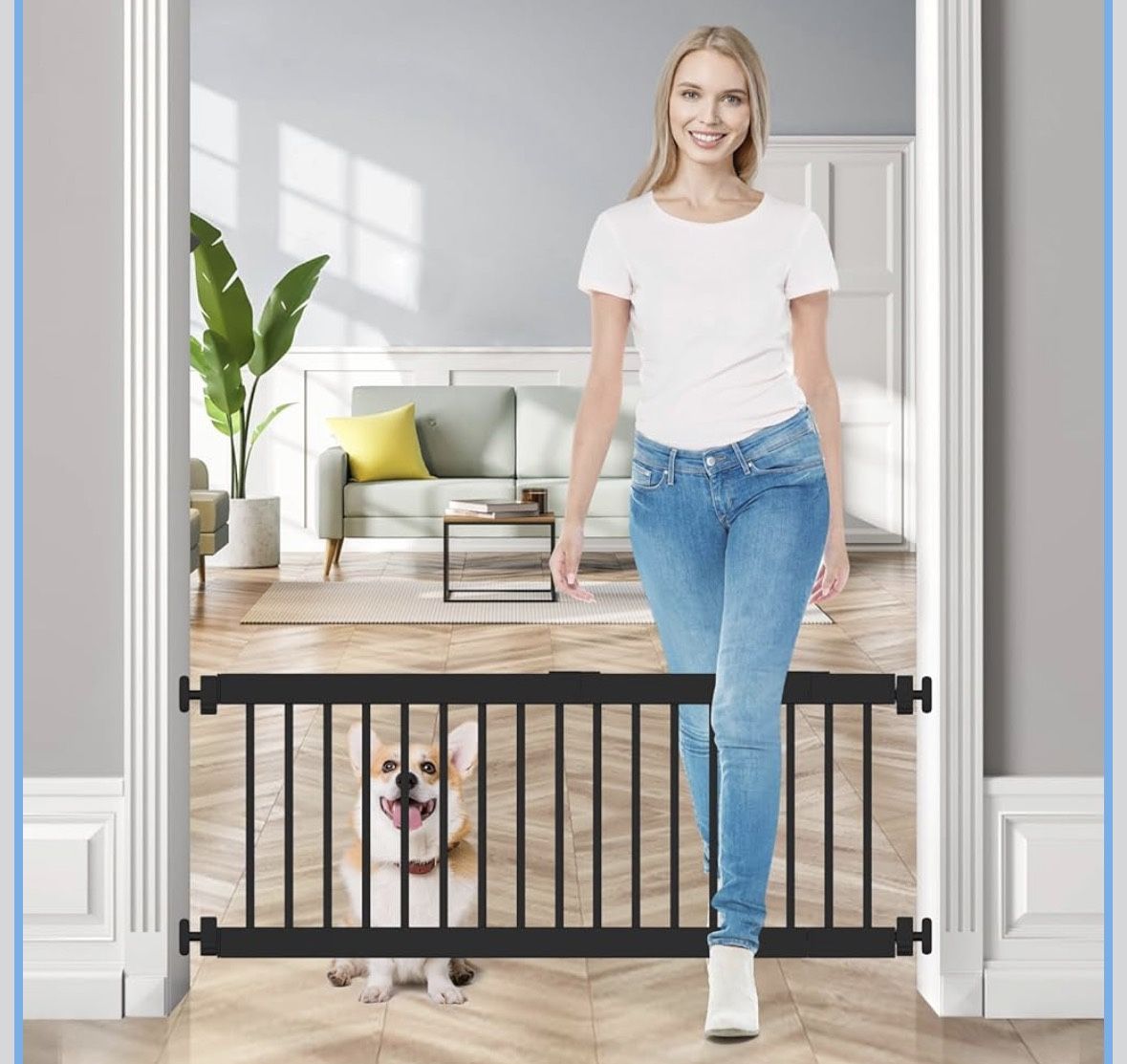 Dog Gate Indoor,18"-45" Adjustable Extra Wide Metal Short Dog Gate to Step Over, 10" Tall Small Pet Gate with 3 Extension Kits, Pressure Mounted for D