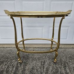 High Quality Vintage French Style Solid Brass and Glass Top Serving Cart