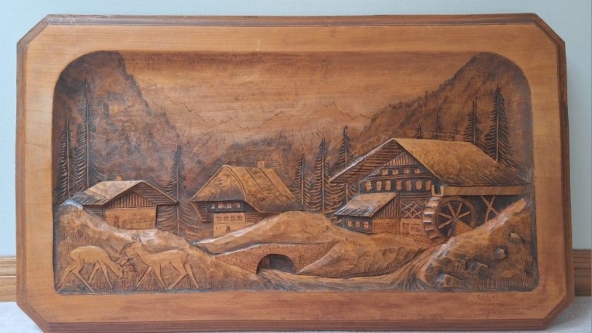 Vintage 3D German Wood Carving Wall Art