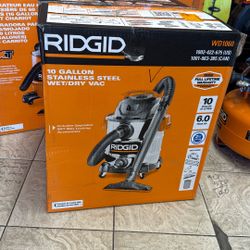 RIDGID 10 Gal. 6.0 Peak HP Stainless Steel Shop Vacuum Wet Dry Vac with Filter, Locking Hose and Accessory Attachments WD1060