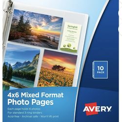 Avery Photo Page Sheet Protector, 4" x 6" Photo Size, Polypropylene, Acid-Free, Clear, Set of 10