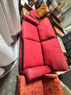 Red Fabric Three-Seater Sofa