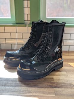 Avenger Women’s Combat Boots Black Patent Leather Lace-Up Back Zip Size 8