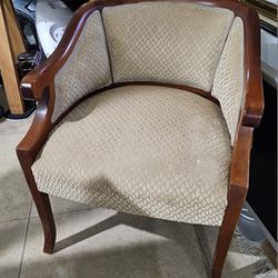 Beautiful Vintage Wood And Upholstered Armchair