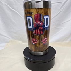 Super Dad 20 oz Tumbler – Insulated Stainless Steel Travel Mug – Spider Hero 2 "KID" Fist Bump Design – Perfect Father’s Day Gift!
