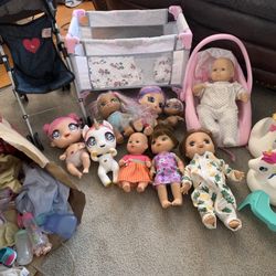 Lot Of Baby Dolls And Accessories 