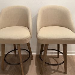 Swivel Upholstered Counter Stool with Solid Wood Legs & Metal Footrest