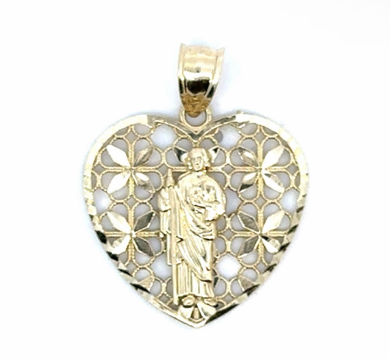 Woman’s Ladies 10k Yellow Gold Saint St. Jude Heart Charm Pendant For Necklace GP3108525