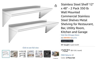 Chingoo Stainless Steel Shelf 12" x 48" - 2 Pack 350 lb