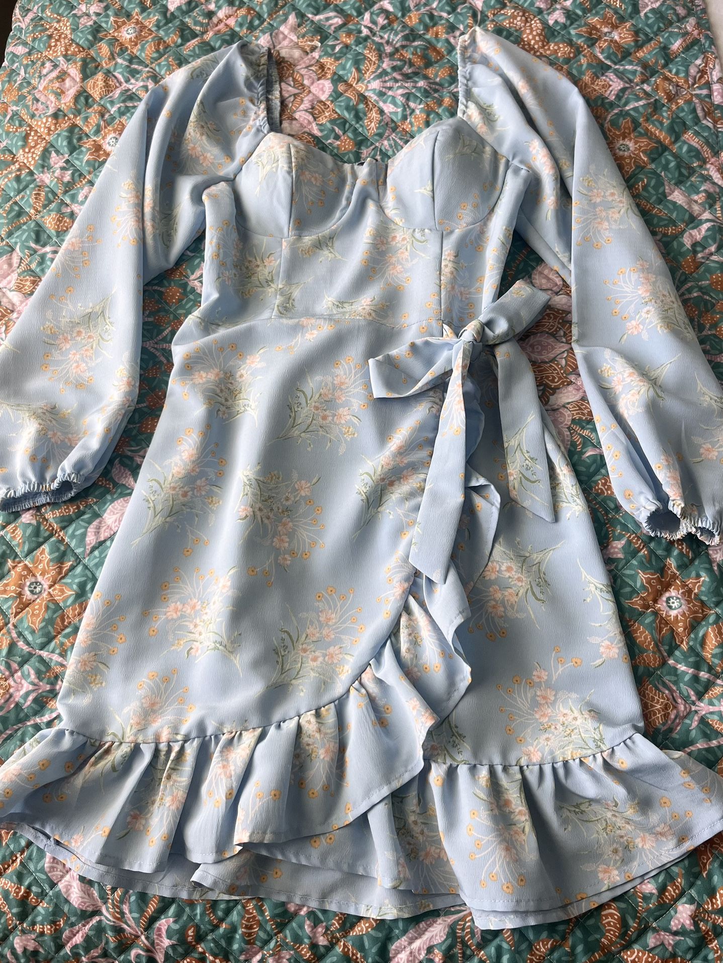 Elegant Baby Blue Floral Dress