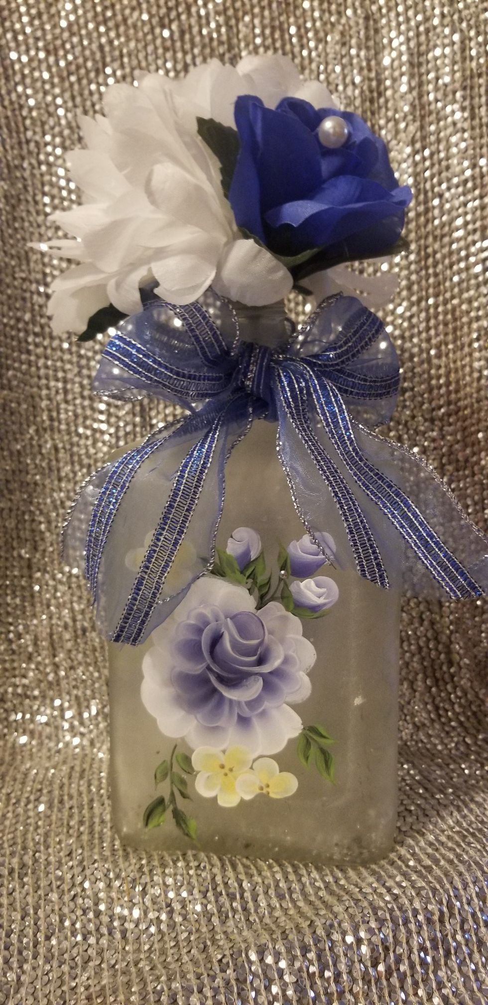 Handcrafted large floral decorative bottle