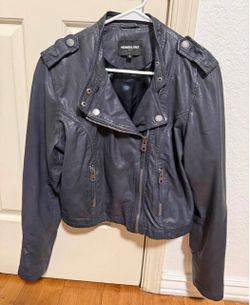 Members Only Navy Leather Moto Jacket Size L