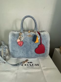 Coach Rowan Large Satchel Bag In Loved Denim