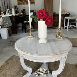 Transformed Solid Wood Circular End/ Occasional Table... Custom Color White Dolphin. 