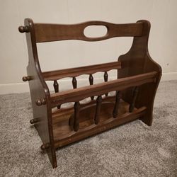 Magazine Rack Mid Century Modern Mahogany Newspaper Rack w Handle Spindle Wooden Crafts Vintage Solid Wood Furniture