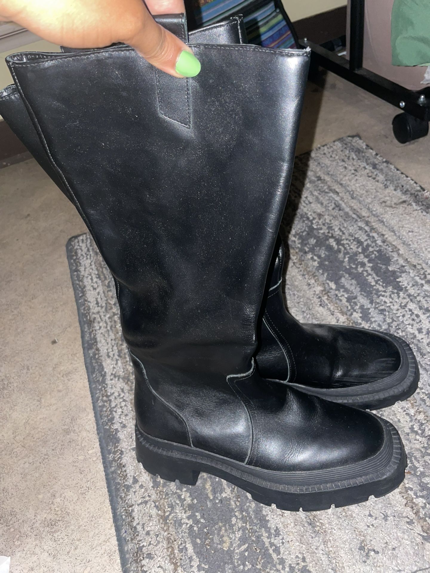 Black Leather Knee-High Boots