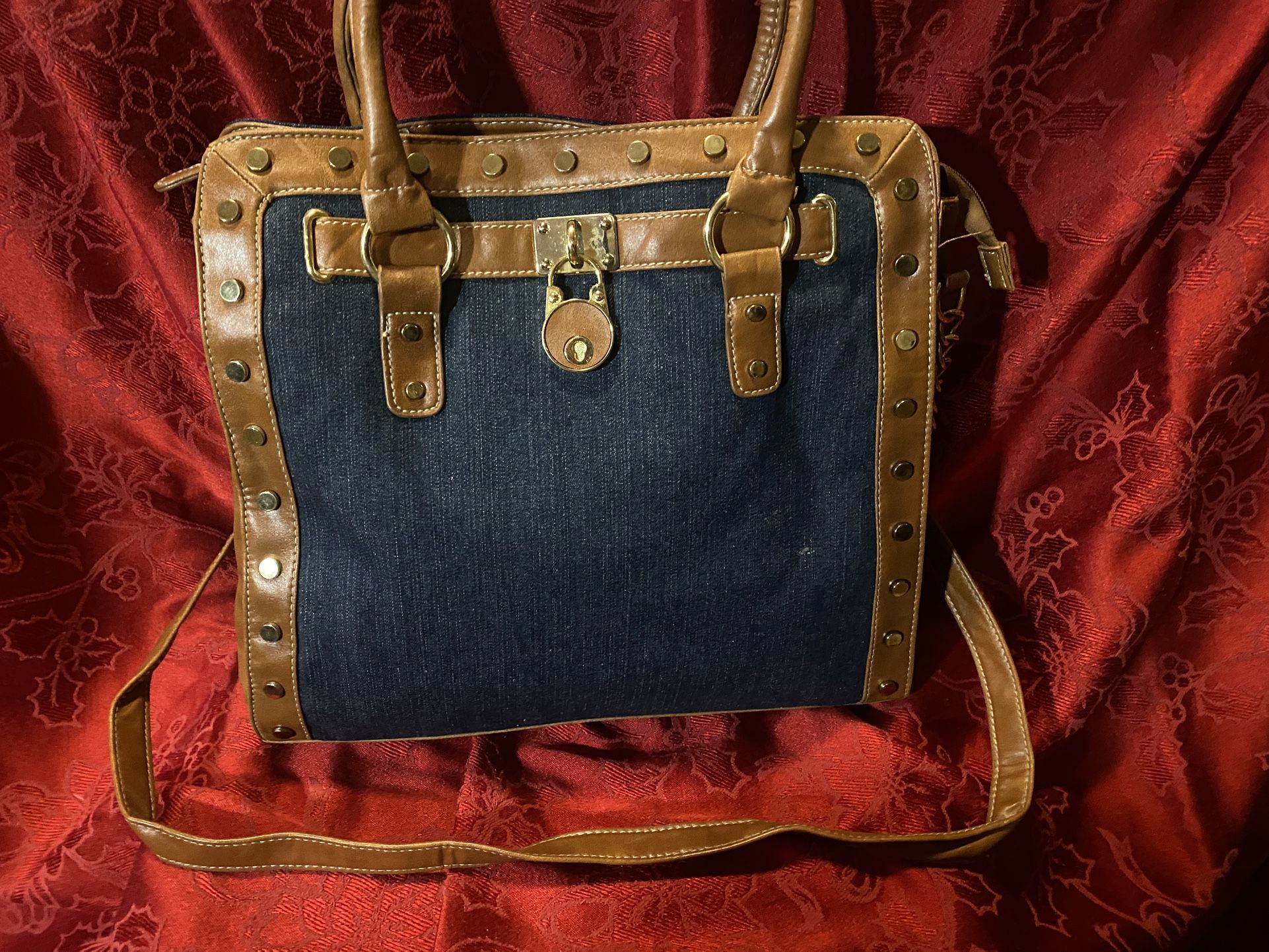 Trendy Denim And Vegan Leather Bag