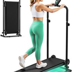 Non-Electric Treadmill with Dual Flywheel & Fixed Incline - Motorless Treadmill with LCD Monitor, Non-Slip Belt, Compact Foldable Design for Small Hom